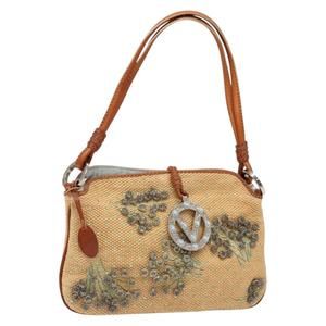 VALENTINO Shoulder Bag Raffia Beige Silver Auth sw1275